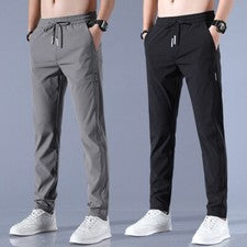 Pantalones de cintura elástica recta tendencia color liso de seda hielo informales para hombre