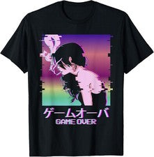 Camiseta japonesa Vaporwave Sad Anime Girl Game Over Indie Estética