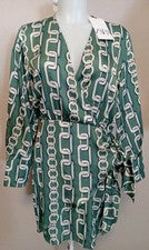 Vestido de mujer Zara verde blanco azul patrón de eslabones de cadena imitación envoltura correa corbata talla S