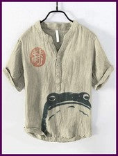 Acogedora camiseta suelta con estampado de arte japonés para hombre cuello en V suéter de vacaciones