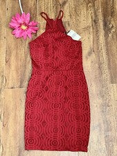 Xtraordinary Woman’s Jrs. Vestido de encaje halter rojo semiformal rojo oscuro talla 3 nuevo con etiquetas