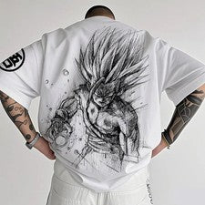 “Camiseta estilo anime gráfica para hombre de algodón puro de gran tamaño inspirada en el manga”