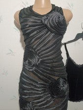 🔥🔥🔥 Vestido grande para mujer de malla negra con textura transparente ceñido al cuerpo sin mangas🔥🔥🔥