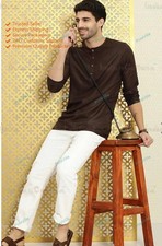 Ropa india sólida camisa de moda para hombre corta Kurta algodón India vestid...