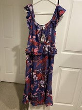 Vestido Sofía Vergara Para Mujer Talla Med MIDI Sweetheart Púrpura y Rojo Floral Nuevo Con Etiquetas