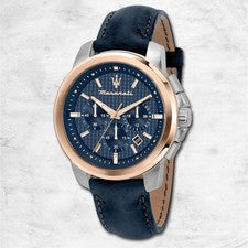 Maserati Armbanduhr Successo Cronógrafo Hombre Azul Cuero Pulsera 18-23cm