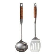 Juego de utensilios de cocina de acero inoxidable 316L espátula de 2 piezas + paleta ranurada mango de madera