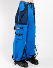 Moda Gótico Azul Algodón y Negro Correas Cremallera Metal Cadena EMO Pantalones Pantalón