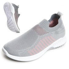 Zapatillas Deportivas Ligeras Transpirables Cómodas Sin Cordones para Mujer Gris y Rosa”