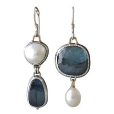 Pendientes colgantes azules para mujer con labradorita irregular cultivada de agua dulce B111