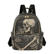 Calavera Mujeres Moda Mochila Cartera Gato y Esqueleto Calavera Mochila Informal Lig...