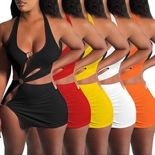 Vestido corto mujer blanco/amarillo/naranja/rojo/negro accesorios Slim S~XL entallado