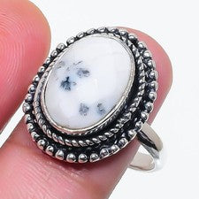 Anillo de plata de ley 925 con piedras preciosas de ópalo de dendrita natural de todos los tamaños para regalo