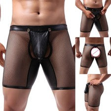 Pantalones cortos boxer de moda para hombre sin entrepierna con diseño de hebilla abierta en el trasero