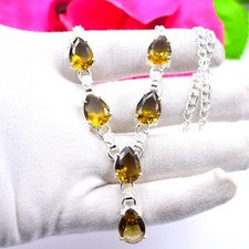 Collar de joyería de plata de ley 925 con piedras preciosas de cuarzo ahumado marrón tamaño 17-18"