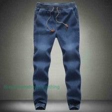 Pantalones harén de mezclilla para hombre Pantalones Jean Jogger Cordón Informal Moda Pantalones deportivos
