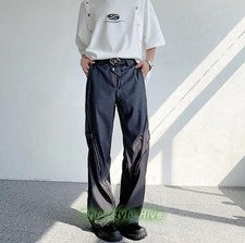 Pantalones sueltos informales de fiesta acampanados con cremallera gótica punk de moda para hombre