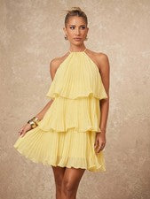 Elegante minivestido amarillo claro para mujer