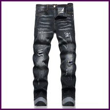 Moda Nuevos Pantalones de mezclilla ajustados elásticos rasgados para hombre Ropa de calle Manchas de pintura