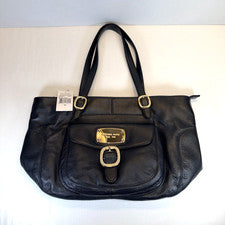 Bolso de Mano Michael Kors Para Mujer Hudson Downtown Negro con Cuero Guijarro Dorado Nuevo con Etiquetas