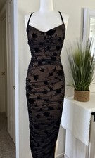Moda Boutique Para Mujer Vestido Midi Negro Halter Malla Floral Encaje Espalda Talla M