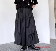 Pantalones de vestir para hombre de moda punk gótico sueltos negros con volantes pantalones estilo japonés