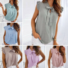 Mujer Moda Camiseta Estampada a Lunares Blusa Lazo Grande Sin Mangas Informal Prendas para el torso