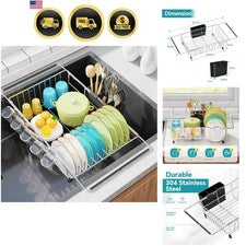 Estante de secado de platos ajustable en fregadero, escurridores de platos para cocina pequeña, mostrador...