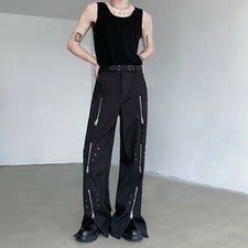 Para hombres Niño Moda Informal Pantalones Sueltos Fiesta Punk Rock Remache Cremallera Pantalones