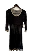 Vestido Suéter Nine West Nuevo con Etiquetas Para Mujer Talla M Negro y Gris Tejido Ajuste Acampanado 3/4 Esbanada
