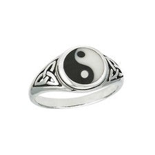 Anillo Yin Yang con Triquetra Celta 925 Plata de Ley Sólida Talla 6 7 8 9 10