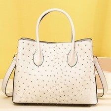 Top bolsos de mano de cuero de vaca para mujer, bolso de hombro con patrón de avestruz