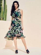 Vestido Guess Natalie Botánico Recorte Volantes Flor De Lis Negro Combo Para Mujer Talla M