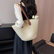 Bolso de hombro de gran capacidad para mujer verano tejido de paja cesta bolso de mano moda Fe