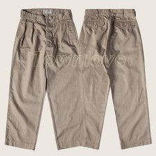 Pantalones largos de trabajo estilo francés plisados caqui para hombre 100 % algodón talla