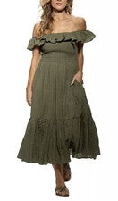 Vestido para mujer Dotti de algodón con hombros descubiertos oliva talla pequeña $62
