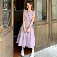 Vestido largo para mujer diseño de verano sentido artístico cintura metido vestido púrpura