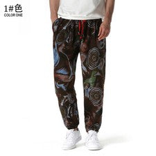Pantalones Largos Para Hombre Moda Algodón Lino Moda Estampado Cintura Elástica Puntera