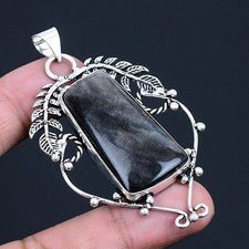 Plata Brillo Obsidiana Piedra preciosa Hecho a mano 925 Plata Joyería...