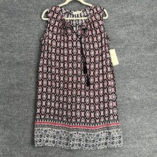 Nuevo vestido recto estilo RD para mujer sin mangas talla S rojo marino estampado mixto viscosa