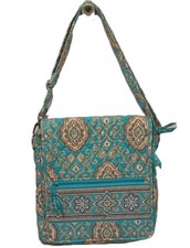 Bolso Bandolera Vera Bradley Totalmente Turquesa Paisley Acolchado Bolsillos L Cartera Nuevo