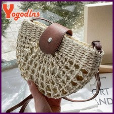 Bolso de paja de verano Yogodlns para mujer, bandolera semicircular de moda, de