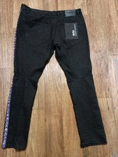 Pantalones de mezclilla Woolf negros con tachuelas de moda diseñados para hombre talla 40 x 32 nuevos con etiquetas