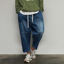 Pantalones de mezclilla K de moda para hombre con costuras de globo anchos holgados con bandas al tobillo de Guylook