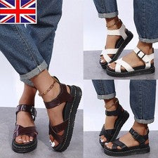 Sandalias gruesas para mujer suela gruesa tiras bloques formas planas zapatos verano talla uk