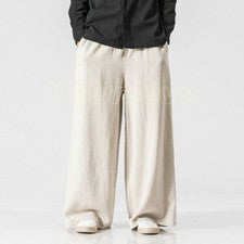 Pantalones de hombre estilo vintage chinos holgados pantalones rectos de pierna ancha de lino nuevos