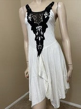 Vestido para mujer blanco negro encaje rayón informal abierto ajustado asimétrico talla L solero
