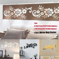 Pegatina de pared arte floral espejo 3D extraíble acrílico mural calcomanía decoración hogar habitación