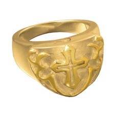 Anillo de urna de cremación con soporte de ceniza cruzada para hombre talla 14 chapado en oro plateado
