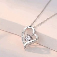 Hermoso Collar Colgante Corazón Cristal Plata de Ley 925 Mujeres Niñas Joyería